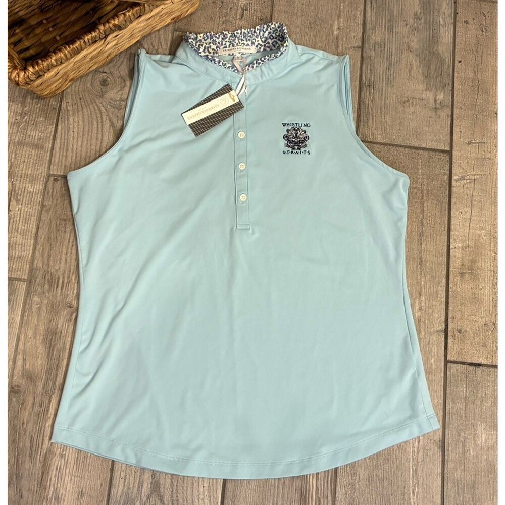 NWT Fairway & Greene Whistling Straits Sleeveless Golf Polo Blue Women's Large